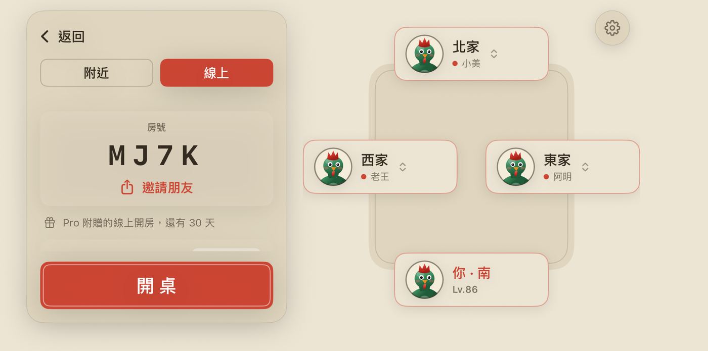 線上開房,四碼房號與邀請朋友